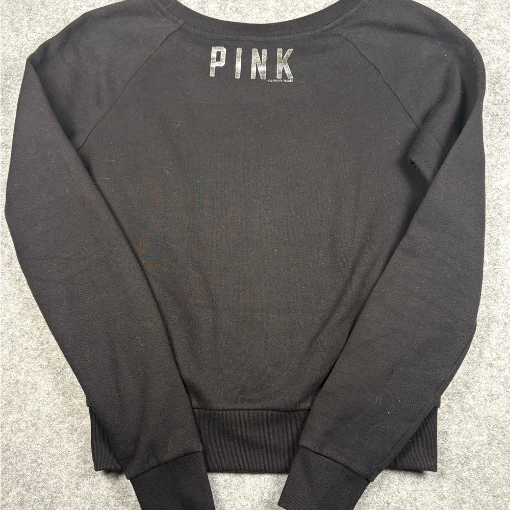 Vintage Victoria's Secret PINK Bling Sequin Sweatshirt Black Silver - Picture 5 of 5